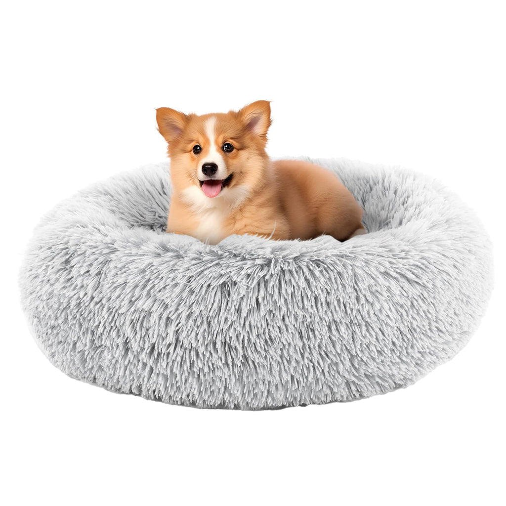 Bruno & Co. Luxury Calming Donut Dog Bed Warming Cozy Fluffy Faux Fur Plush Round Dog Bed Anti-Anxiety Waterproof Anti-Slip Pet Bed 20/24/30/36 inches
